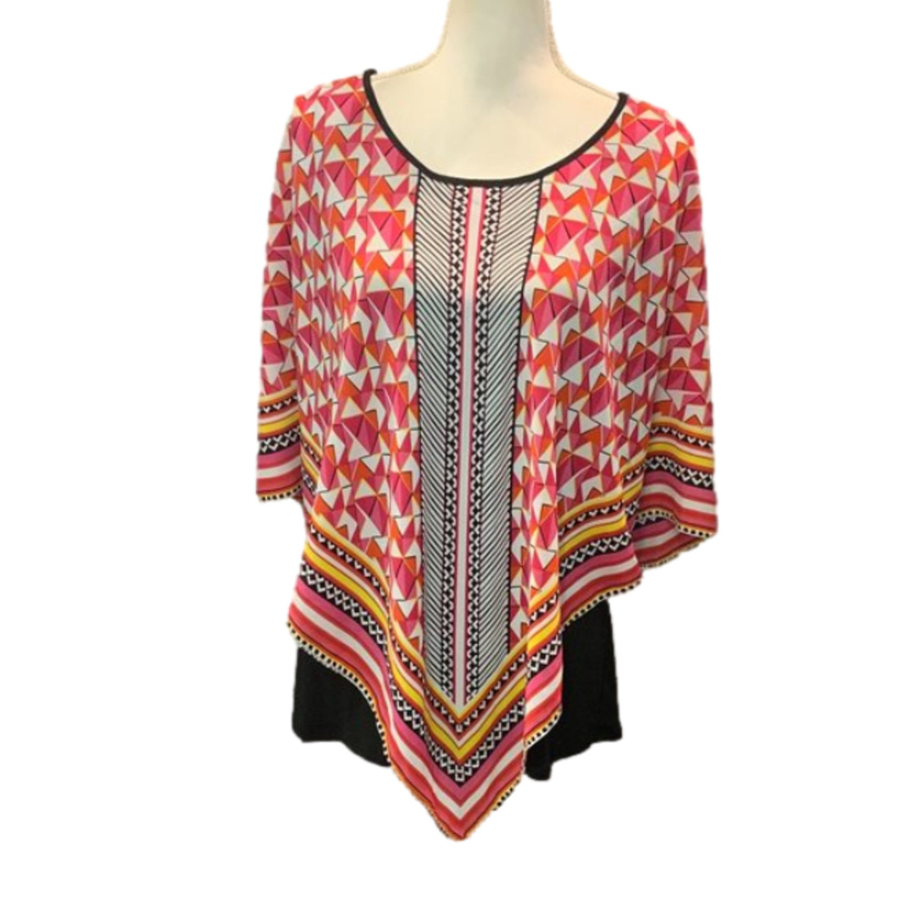 Peter Nygard Missy Pink Dragon Geo Print Poncho Style Top